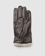 Leather gloves with cuff - Dark brown