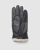 Leather gloves with cuff - Dark blue