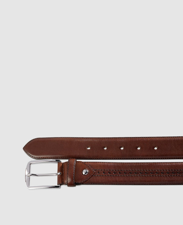 Men’s brogue belt in dark brown - Dark Brown